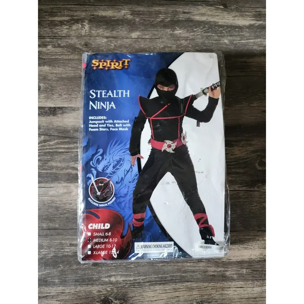 Spirit Halloween Stealth Ninja Warrior Costume Cosplay Jumpsuit Childs M 8-10